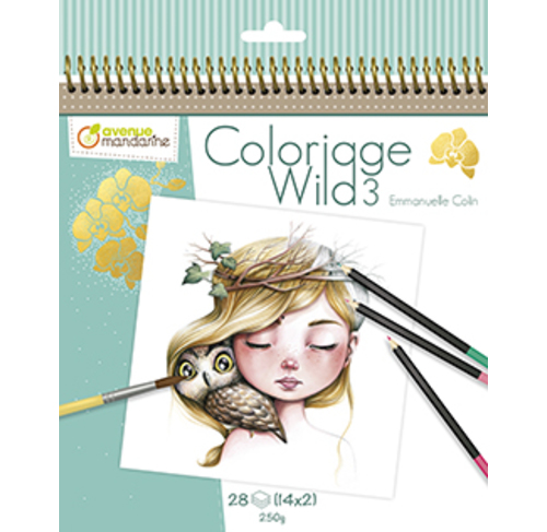 Avenue Mandarine GY120C - Emmaunuelle Colin Colorage Wild 5 - Wirebound  Notebook 28 Printed Coloring Pages 20x20 cm 14 Designs x 2 250g 